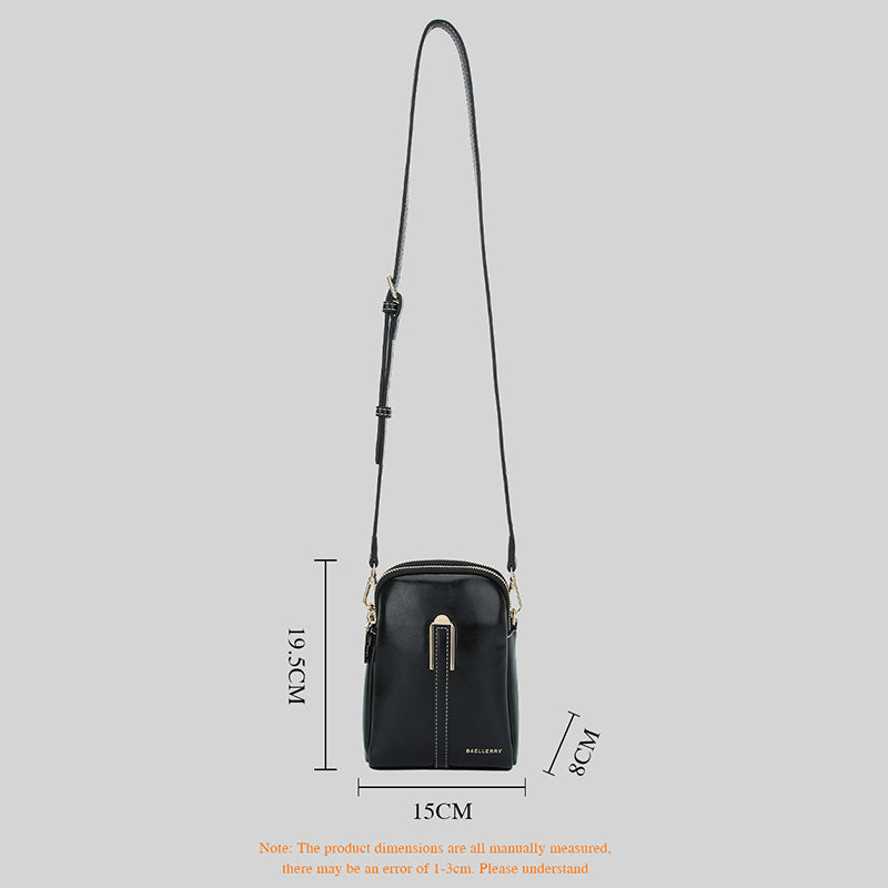 BAELLERRY N8923 Waxy PU Leather Women Dual Layer Vertical Mini Crossbody Bag BAELLERRY N8923 Waxy PU Leather Women Dual Layer Vertical Mini Crossbody Bag